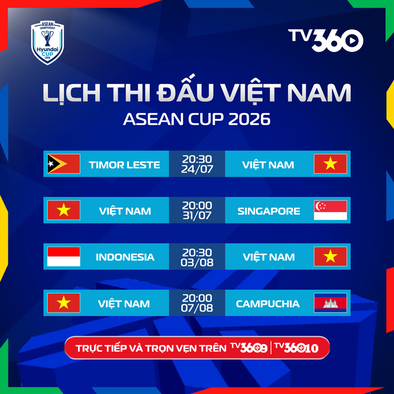 TV360 phát sóng Giải Vô địch Bóng đá Đông Nam Á (ASEAN Hyundai Cup2026) 2