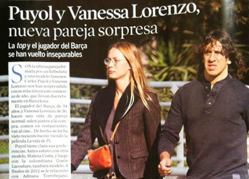 Puyol “ghi bàn” với “siêu mẫu lùn”