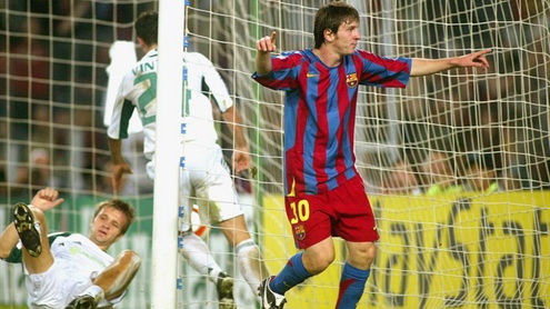 Ngay 2/11/2005, Messi ghi ban dau tien o Cup chau Au, trong tran dai thang Panathinaikos 5-0. Anh trai qua nam tran moi co duoc ban thang nay nhung ke tu do, khong ai co the can da ghi ban cua sieu sao nguoi Argentina.