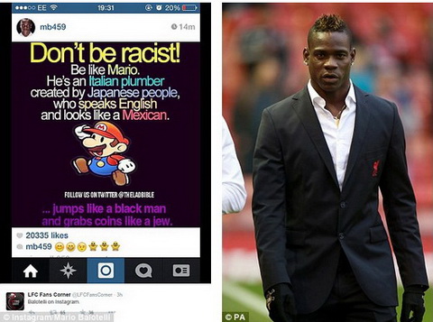 Scandal mới của Balotelli: Phân biệt chủng tộc trên Internet