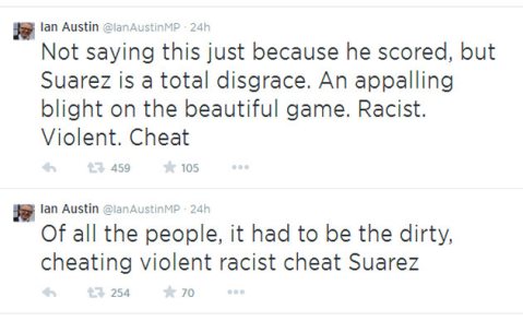 Nghị sĩ Anh mắng Luis Suarez kỳ thị chủng tộc, bạo lực và gian xảo