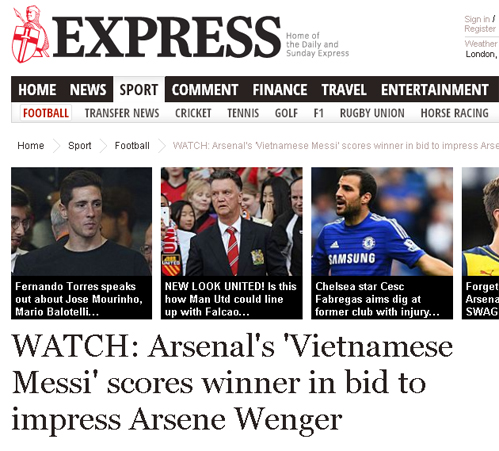 Siêu phẩm của Công Phượng lên nhật báo hàng đầu của Anh