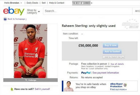 Tiền vệ Raheem Sterling bị rao bán trên eBay