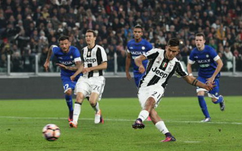 Dybala (so 21) sam vai nguoi hung cua Juve trong tran gap Udinese