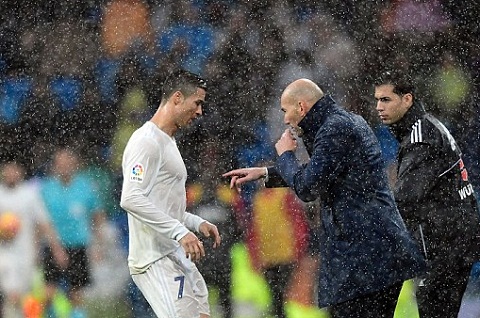 Zidane chi dao cho Ronaldo trong tran dau voi Sporting Gijon