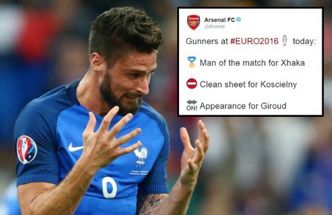 Arsenal cố tình troll Giroud vì màn trình diễn tệ hại ở Euro 2016?