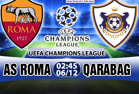 Nhận định Roma vs Qarabag 02h45 ngày 6/12 (Champions League 2017/18)