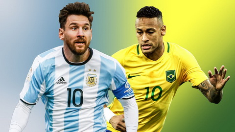 Messi sap doi dau Neymar trong tran dai chien Brazil vs Argentina.