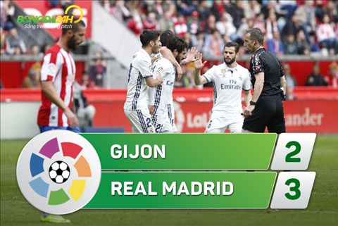 Tong hop: Gijon 2-3 Real Madrid (Vong 32 La Liga 2016/17)
