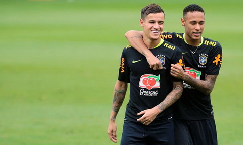 Philippe Coutinho va Neymar la nhung nguoi ban than tren tuyen Brazil.