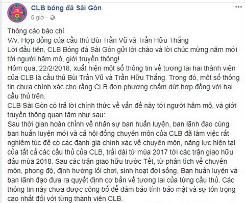 Thong cao bao chi cua Sai Gon FC.