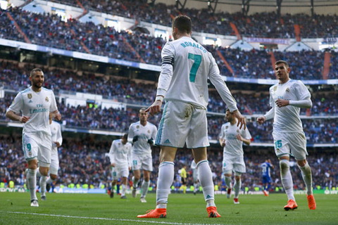 Cristiano Ronaldo ghi duoc 300 ban cho Real Madrid tai La Liga.