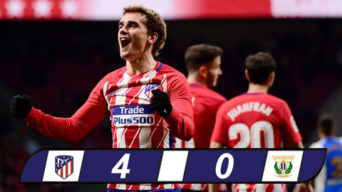 Atletico Madrid 4-0 Leganes: Griezmann tiếp tục thăng hoa với cú poker