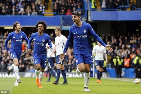 Morata mở tỷ số trận Chelsea vs Tottenham