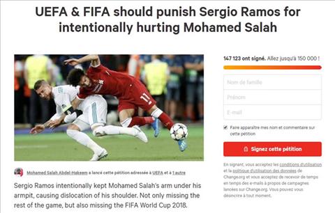 150.000 người ký tên đòi UEFA trừng phạt Ramos sau màn triệt hạ Salah