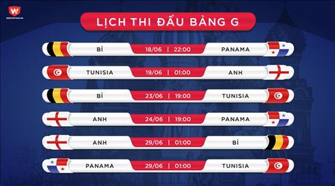 Lịch thi đấu bảng G World Cup 2018