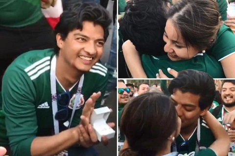 Quá vui mừng, CĐV Mexico cầu hôn bạn gái ngay sau trận thắng Đức hình ảnh