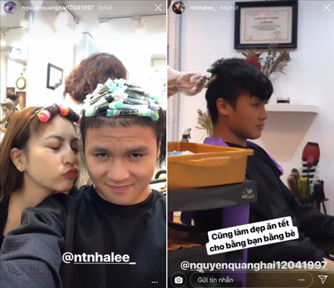 Tiền vệ Quang Hải cùng bạn gái đi làm tóc đón Tết hình ảnh