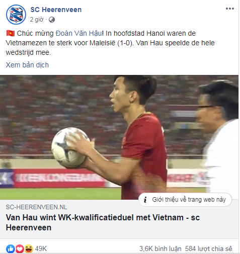 Đội bóng của Văn Hậu chúc mừng ĐT Việt Nam sau trận thắng Malaysi hình ảnh