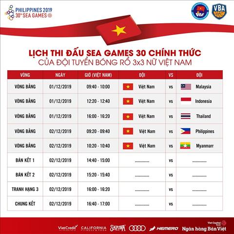 Lich thi dau bong ro 3x3 nu SEA Games 30