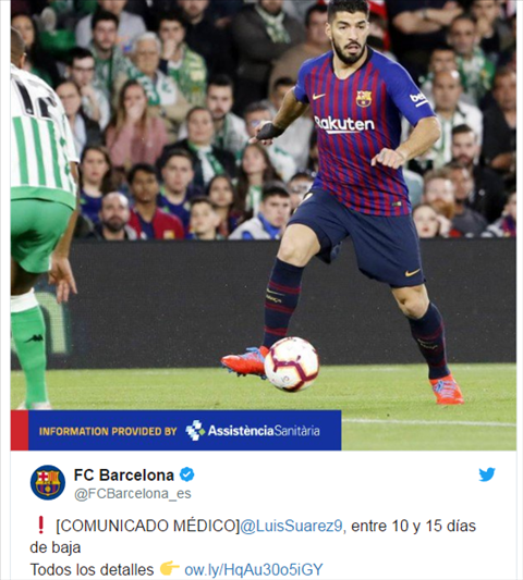 Barca lên tiếng về chấn thương của tiền đạo Luis Suarez hình ảnh