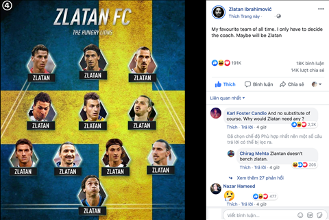 Zlatan Ibrahimovic gây sốc với đội hình tiêu biểu của riêng mình hình ảnh