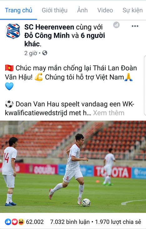 Heerenven cua Van Hau gui loi chuc Viet Nam chien thang dung chat... google dich