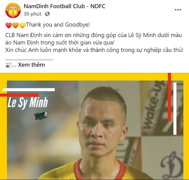 Nam Định chính thức chia tay Lê Sỹ Minh hình ảnh