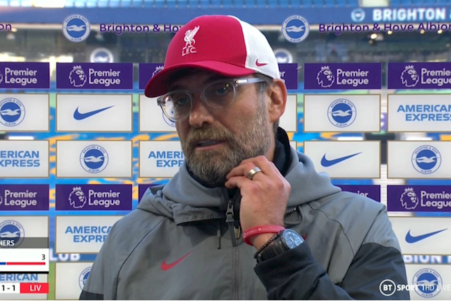 Jurgen Klopp cố tỏ ra là mình ổn sau trận hoà Brighton
