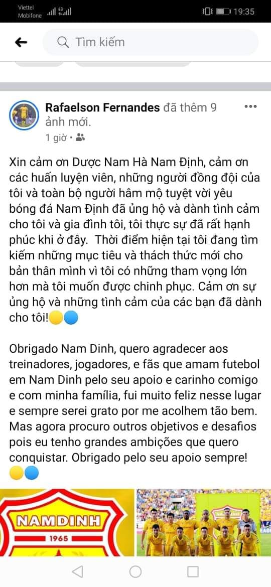 NÓNG Ngoại binh đầu tiên chính thức gửi lời chia tay tới Nam Định FC hình ảnh 2