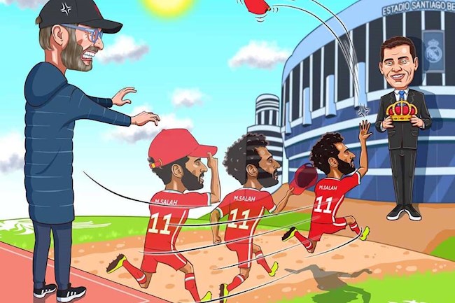 Biếm họa: Iker Casillas dụ dỗ Salah về Real Madrid
