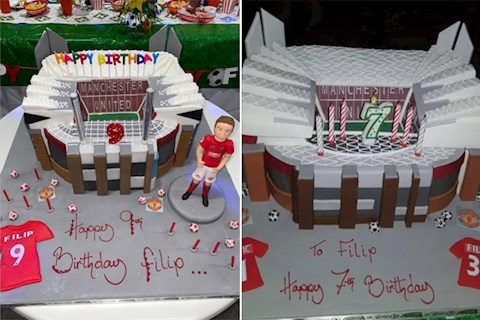 Sao MU tặng con trai bánh sinh nhật hình sân Old Trafford