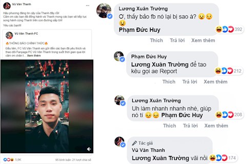 Xuân Trường, Đức Huy kêu gọi report trang cá nhân Văn Thanh