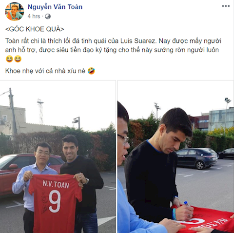 Tiền đạo Luis Suarez ký tặng áo đấu cho Văn Toàn hình ảnh