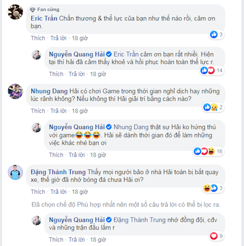 Quang Hai tham gia tra loi cau hoi cua nguoi ham mo