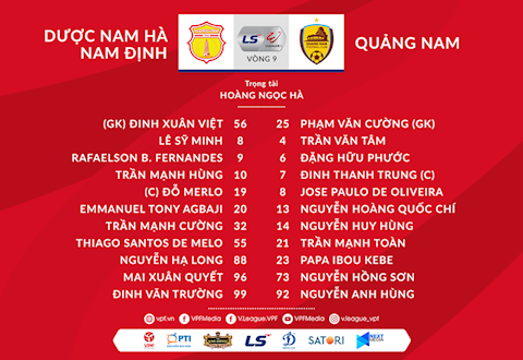 Danh sach xuat phat Nam Dinh vs Quang Nam