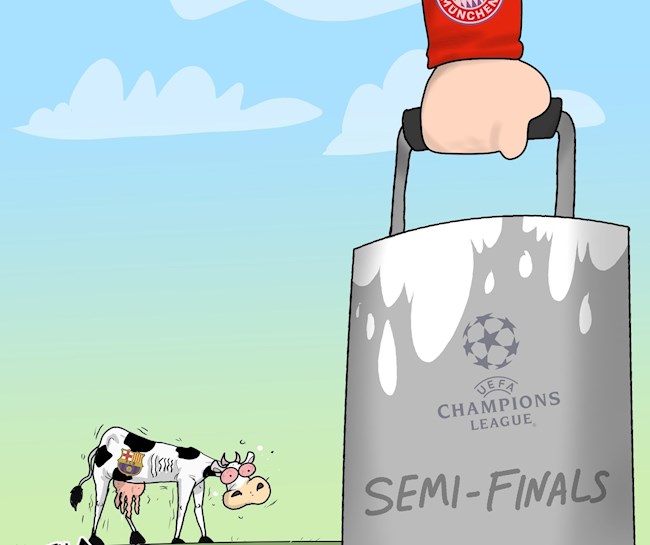 Biếm họa: Con bò Barcelona của Setien đã bị Bayern Munich vắt sữa