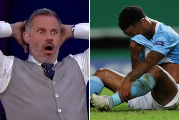 Jamie Carragher biểu cảm khó tin sau pha bỏ lỡ của Raheem Sterling