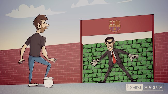 Biếm họa: Barcelona dùng bức tường 700 triệu euro để ngăn Messi ra đi