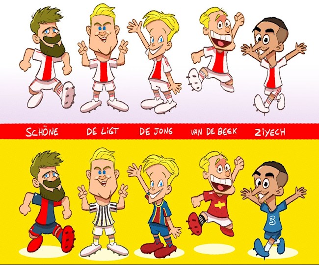 Biếm họa: Van de Beek tiếp bước Frenkie De Jong và Hakim Ziyech rời Ajax