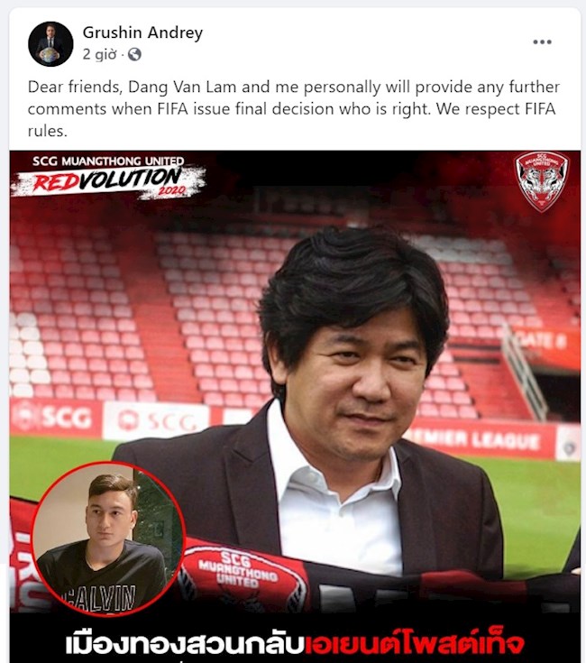 Đại diện của Đặng Văn Lâm phản pháo Muangthong United hình ảnh