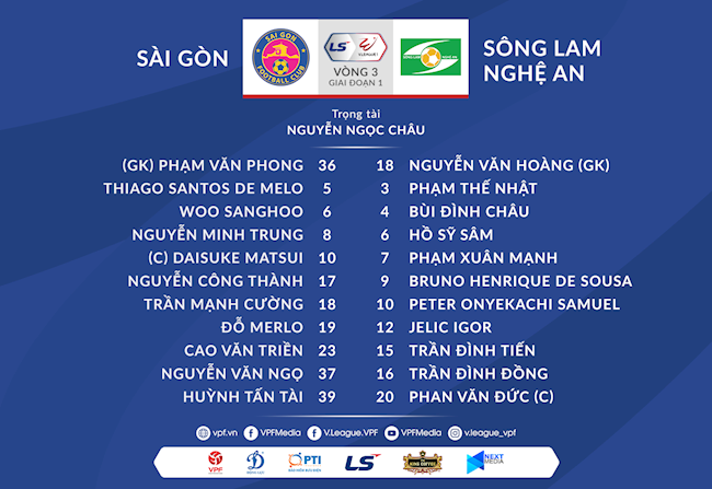 Danh sách xuất phát trận Sài Gòn vs SLNA