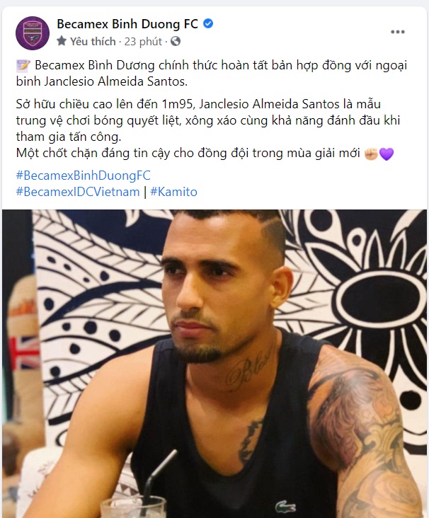 Becamex Bình Dương chính thức ra mắt Janclesio Almeida Santos hình ảnh Becamex Bình Dương chính thức ra mắt Janclesio Almeida Santos hình ảnh