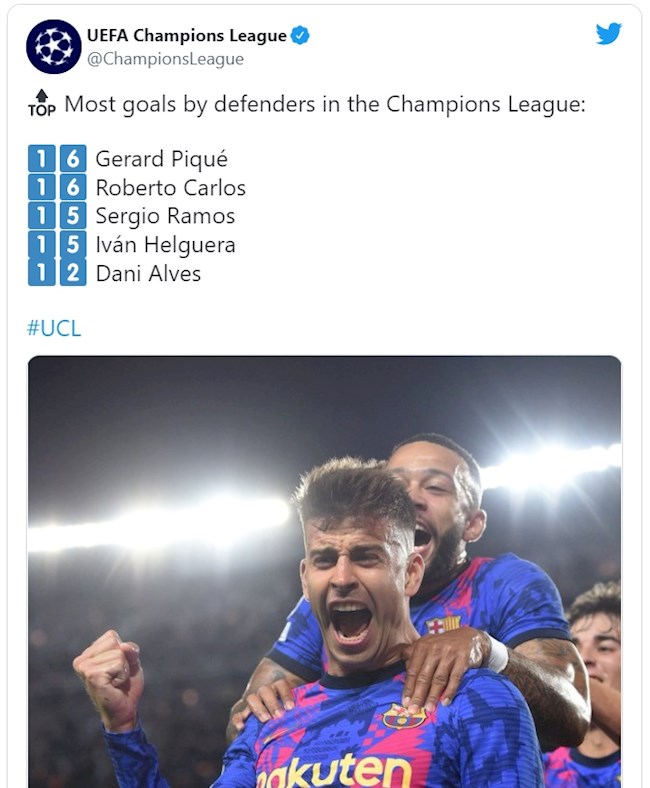 Pique sánh ngang kỷ lục ghi bàn của Roberto Carlos Pique sánh ngang kỷ lục ghi bàn của Roberto Carlos