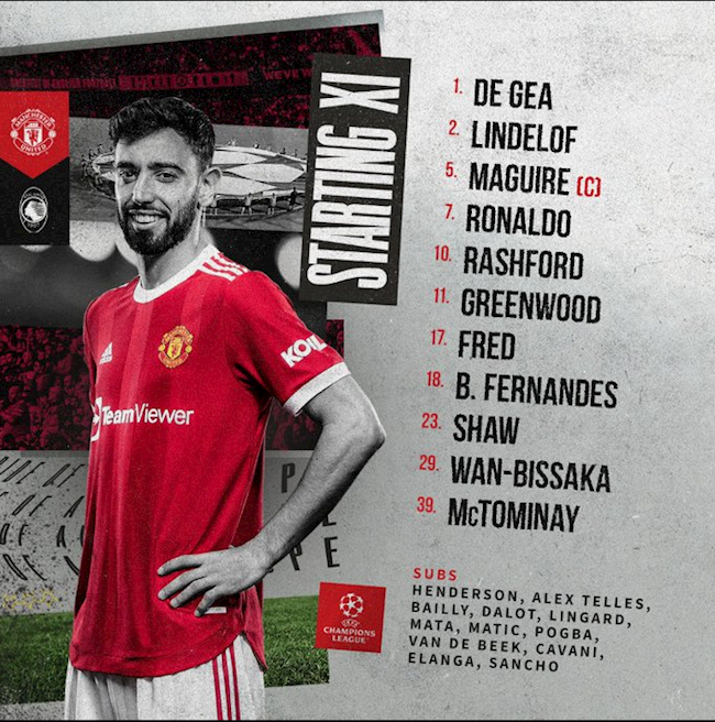 Đội hình ra sân của MU trước Atalanta