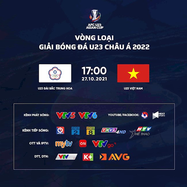 Kênh phát sóng U23 Đài Bắc Trung Hoa vs U23 Việt Nam