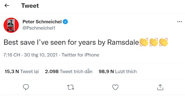 Peter Schmeichel hết ngời khen ngợi Aaron Ramsdale