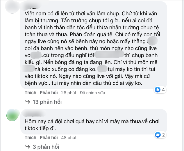 Tấn Trường bị tấn công sau trận thua của ĐT Việt Nam. Ảnh chụp màn hình