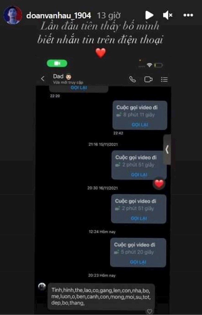 Văn Hậu tiết lộ tin nhắn xúc động từ bố mình Văn Hậu tiết lộ tin nhắn xúc động từ bố mình