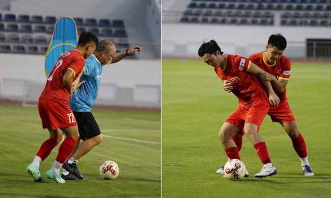 ĐT Việt Nam luyện kỹ cách che bóng, xoay sở trong tình huống 1 kèm 1 ĐT Việt Nam luyện kỹ cách che bóng, xoay sở trong tình huống 1 kèm 1